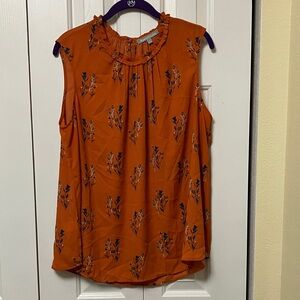 Daniel Rainn Terracotta Floral Sleeveless Blouse